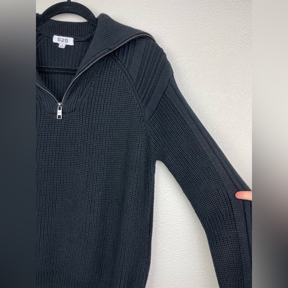 525 America Women's Small Nina 3/4 Zip Sweater Chunky Knit Turtleneck BLACK Pop - Picture 8 of 16
